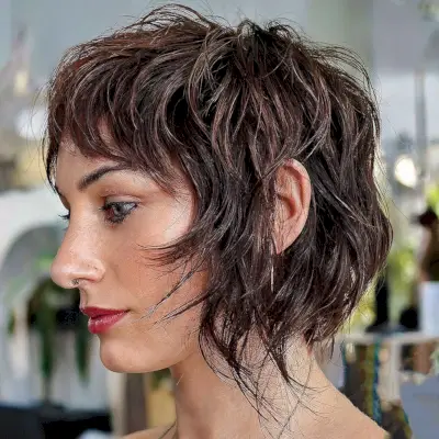 Short Wavy Shaggy Bixie with Face-Framing Layers