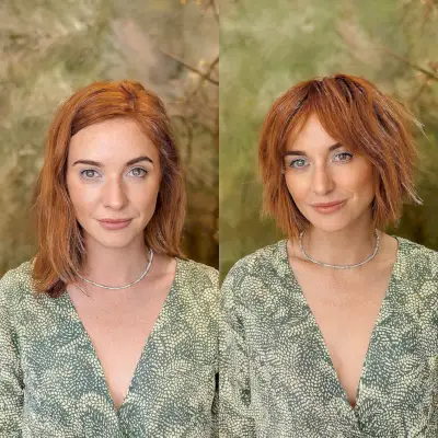 Copper Short Shaggy Bob with Curtain Fringe