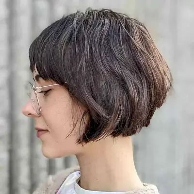 Face-Framing Short-Length Layered French Bob with Fringe