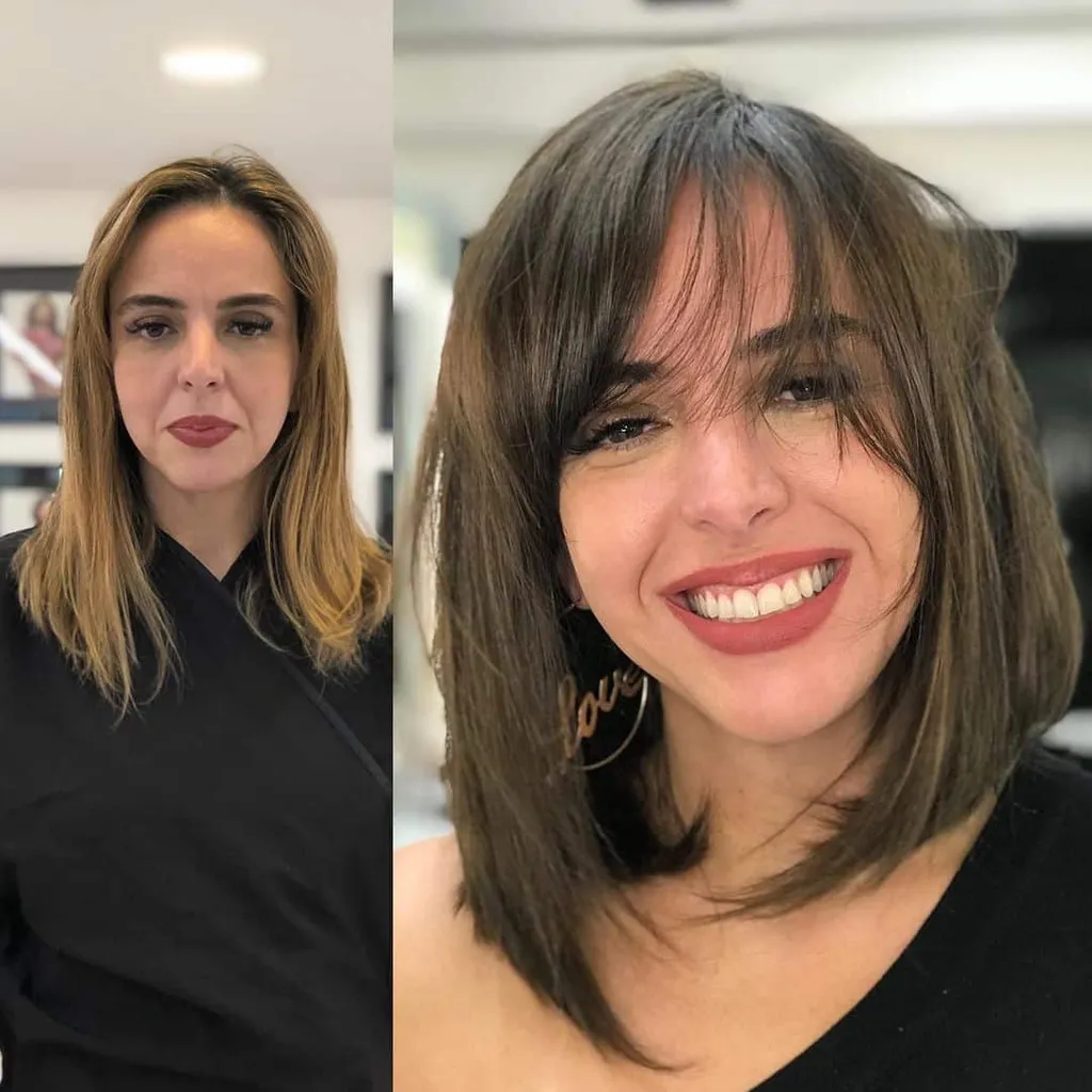 בוב א-סימטרי ארוך עם פרינג'' title=