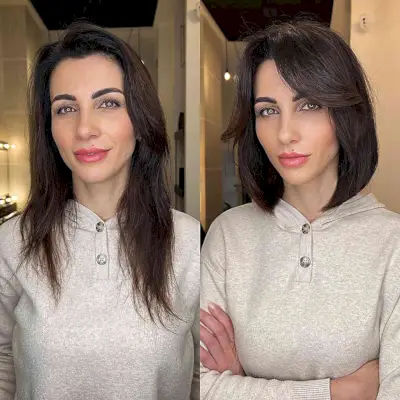 Dark Chocolate Side-Parted Long Bob with Fringe sweeping to the side