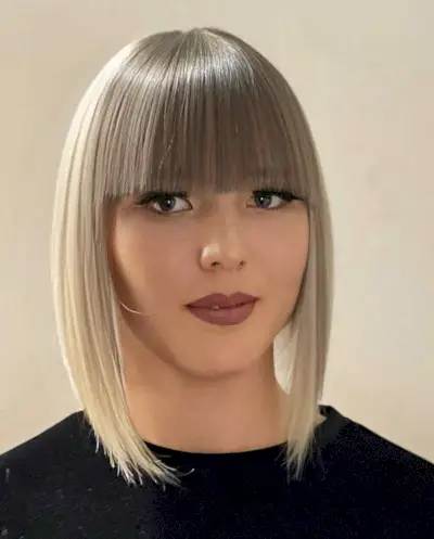 Elegant A-Line Long Bob Cut with Blunt Fringe