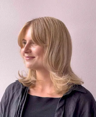 Chic Blonde Lob with Bangs for Thick Hair