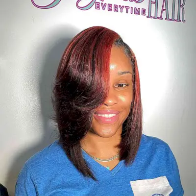 Crimson Weave Lob with Feathered Bangs