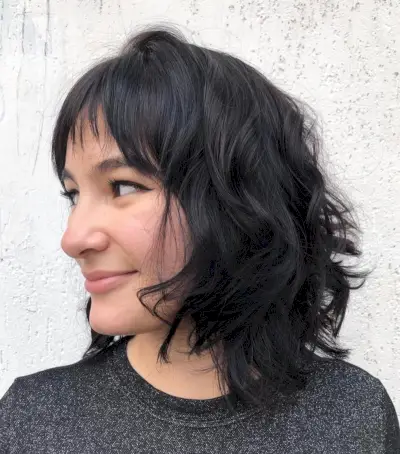 beach waves long bob with asymmetrical bangs