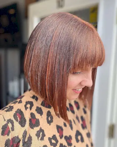 short copper a-line bob with fringe