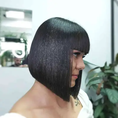 Sharply Angled Bob with Full Bangs