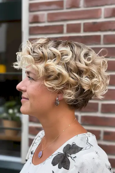 Short Curly Undercut Bob with Blonde Highlights and Layers