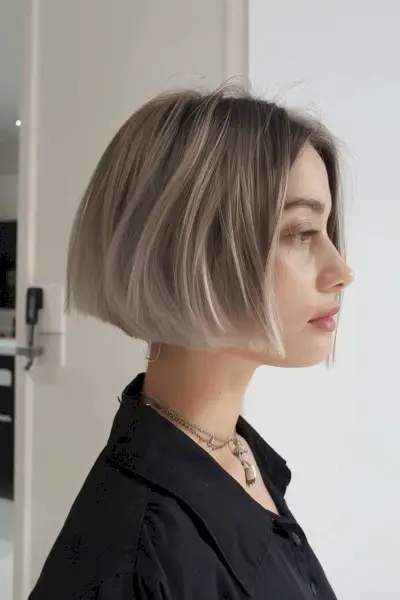 Short Blunt Ash Blonde Bob with Hidden Undercut