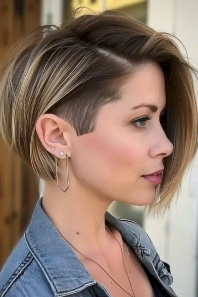 Short Asymmetrical Bob with Blonde Highlights and Side Undercut