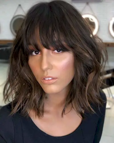 Dark Choppy Lob with Bangs