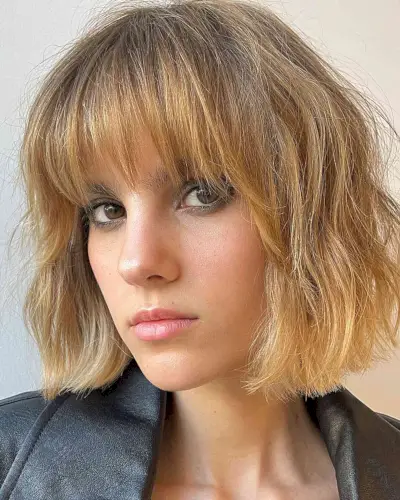 Eye-Skimming Fringe on a Choppy Bob for ladies in their 20s
