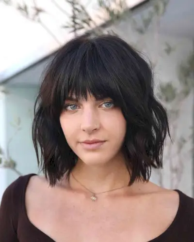 Sexy Black Choppy Textured Bob with Fringe