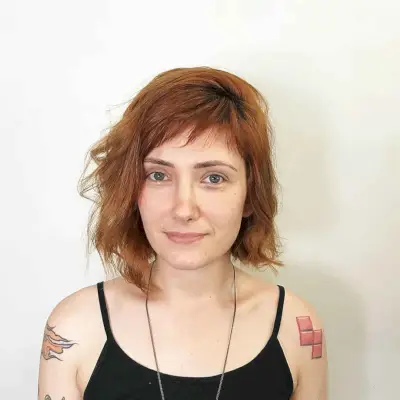 Asymmetrical choppy bob with fringe