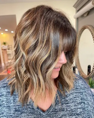Shoulder-length chopped bob with bangs