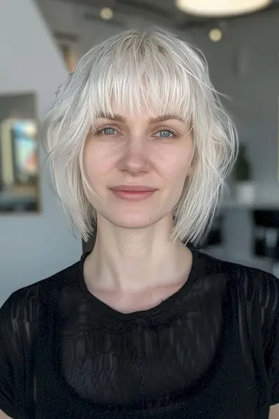 Choppy bob with long bangs
