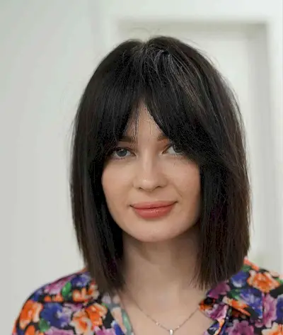 Straight Blunt Lob with Long Fringe