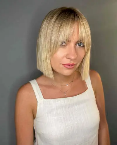 Jaw-Length Blonde Blunt Cut with Bangs
