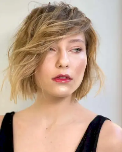 Blunt bob with side-swept bangs