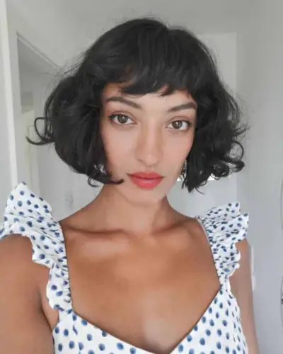 Blunt Curly Bob with Bangs