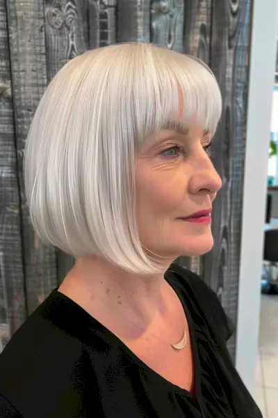 white blunt cut for older women