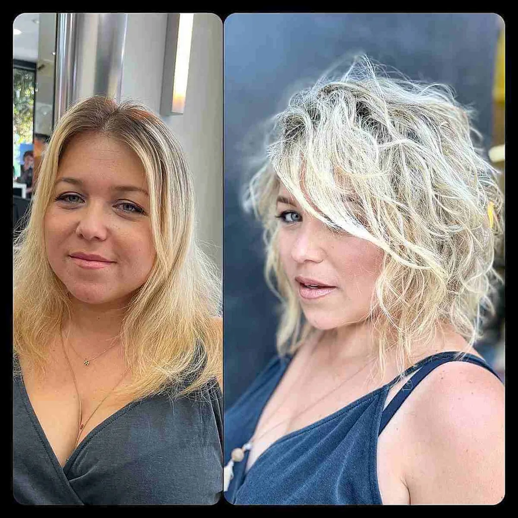 Bob desgrenhado e bagunçado para rostos redondos' title=