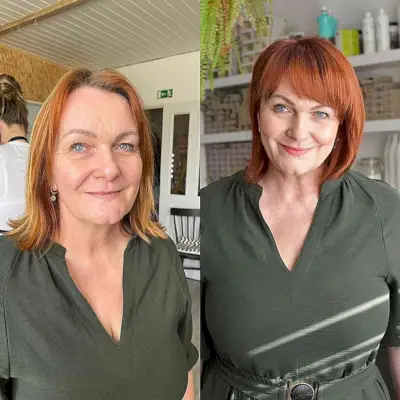 Fuller-Looking Red Bob with Bangs for Thin Hair ladies in their 50s