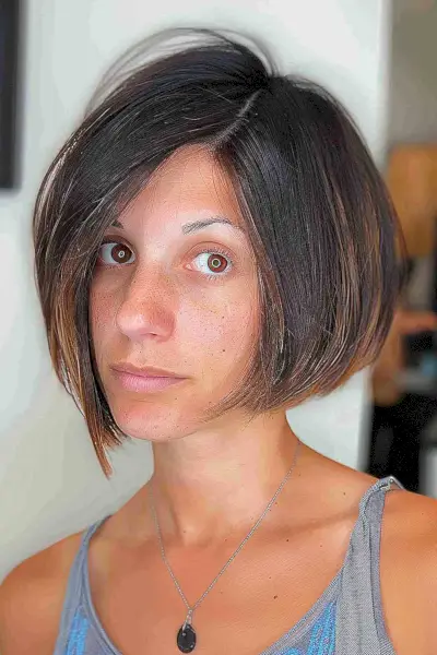 Adorable chin-length asymmetrical bob