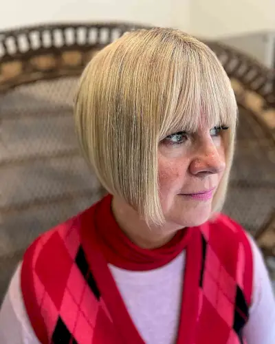 Very Short Stacked Bob Style with Fringe for older women with thinning hair