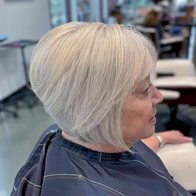 Graduated Stacked Bob with a Fringe for older ladies with thin hair