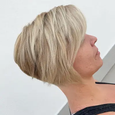 Blonde Super Short Stacked Bob with Bangs