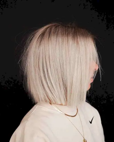 Blonde Blunt Lob with Dark Roots