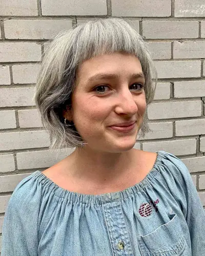 Graduated Chin-Length Bob with Micro Bangs on Fuller Face Shapes