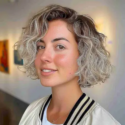 Jaw-Length Curly Bob Haircut