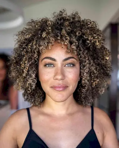 Natural Curly Bob with Waterfall Layers