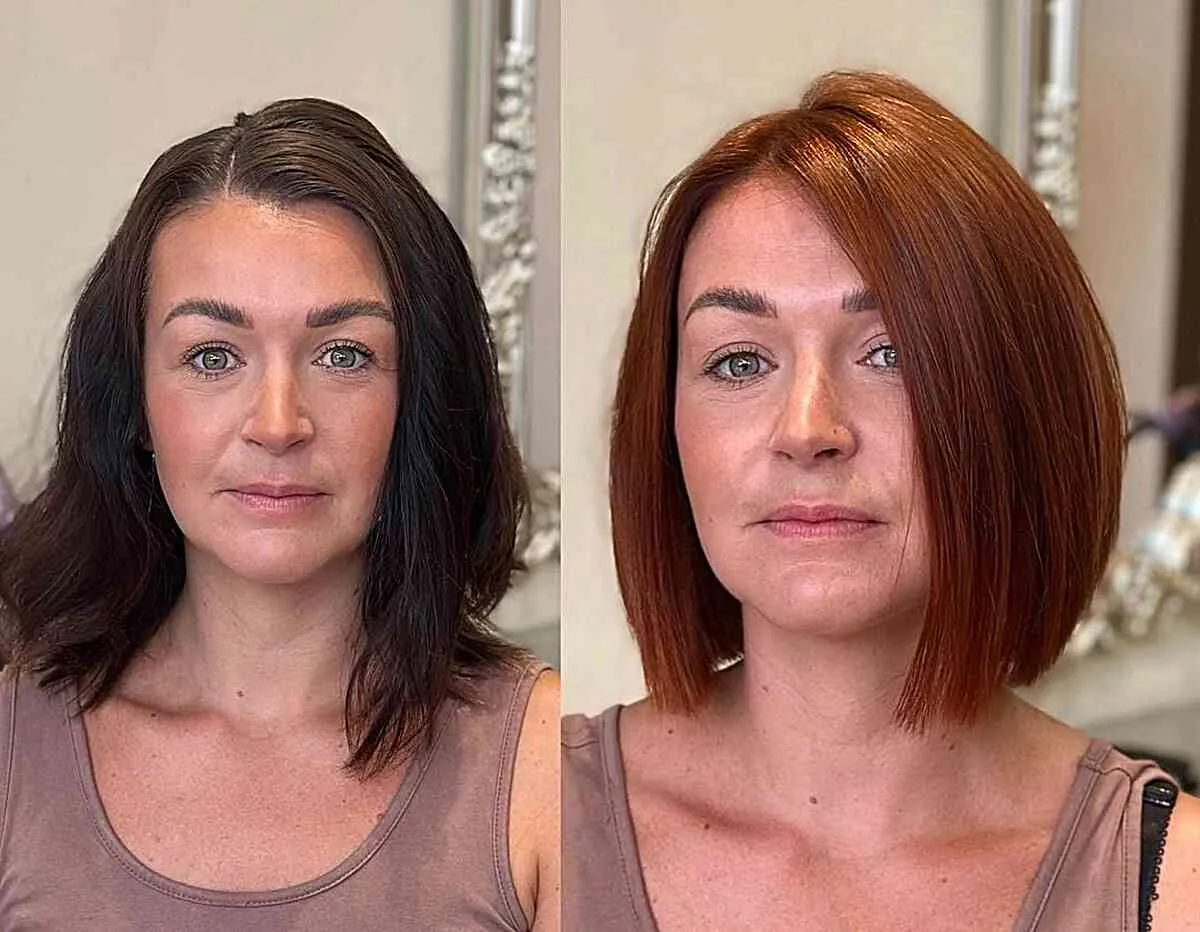 תסרוקת בוב נחושת קהה' title=