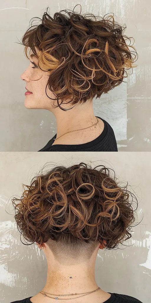 Stacked Undercut Bob til krøllet hår' title=