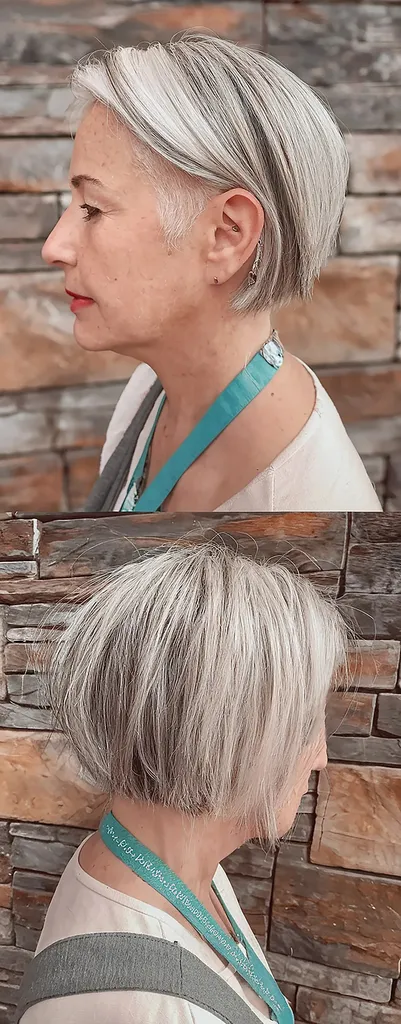 Undercut Stacked Bob til ældre kvinder' title=