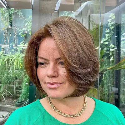 Face-Framing Brunette Bubble Bob for Mature Women with Short Hair