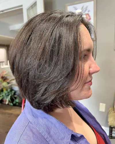 Neck-Grazing Classic Brunette Bob with Front Butterfly Layers