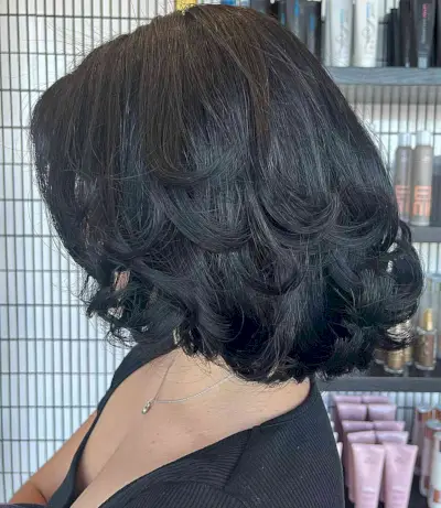 Flipped-Up Butterfly Layers for Short Bobbed Thick Hair