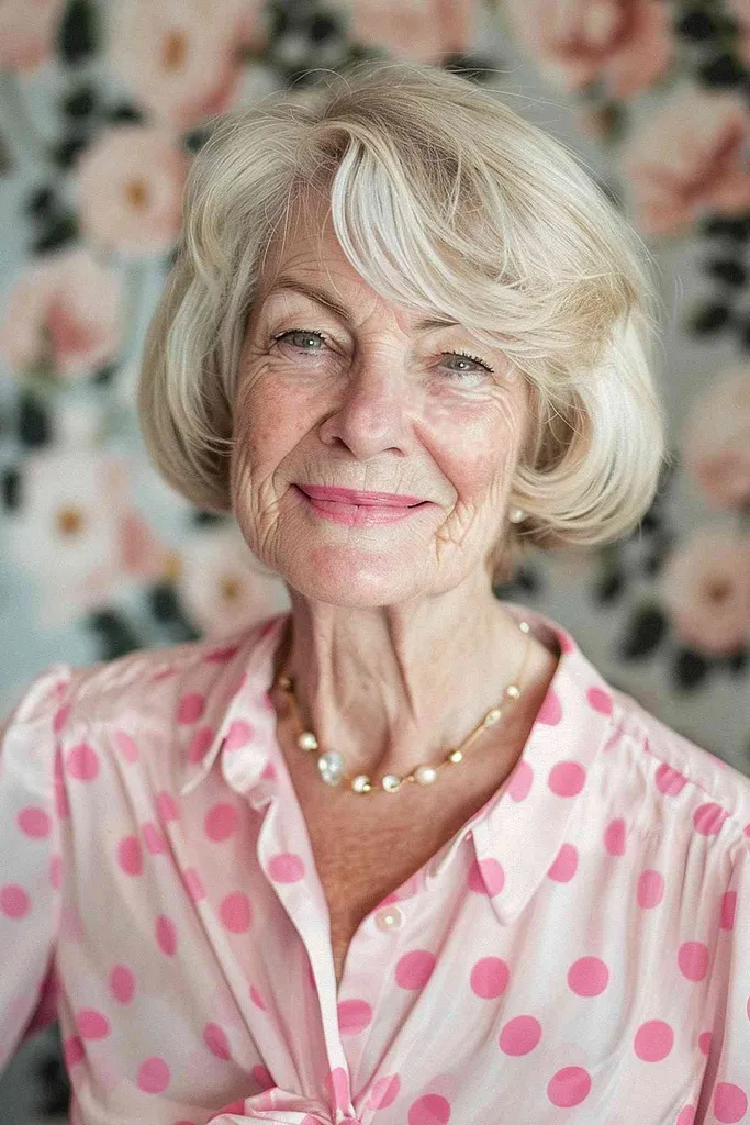 Yndefuld Chanel bob med bløde lag og krøller velegnet til modne kvinder.' title=