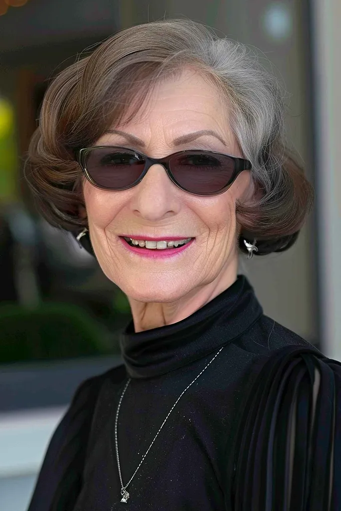 Chic Chanel bob med bløde krøller og en sidedel ideel til kvinder over 60.' title=