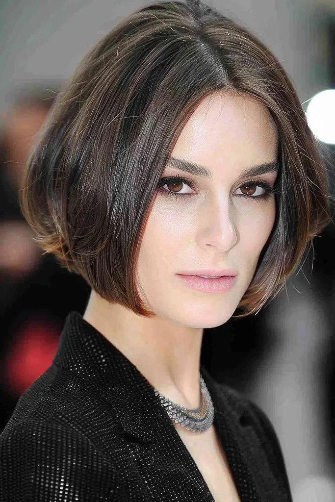 Keira Knightleys slanke hagelange Chanel-bob med subtile lag.' title=