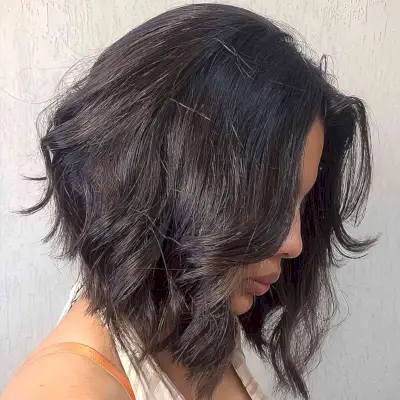 Neck-Length Stacked Angled Long Bob with Jagged Layers