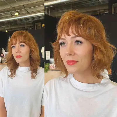Layered Shaggy Bob for a Natural Redhead Fine Hair