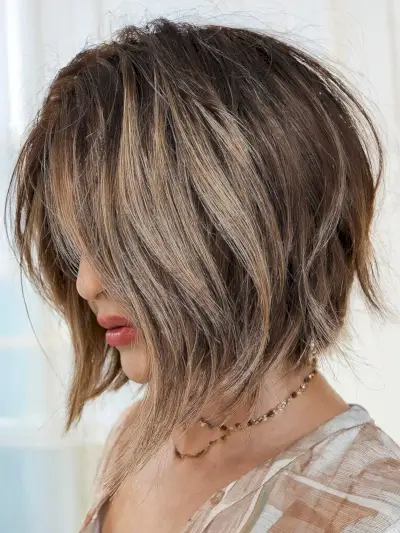 Layered Bob with Internal Texture for Fine Hair and for ladies with a short, above-the-shoulder cut