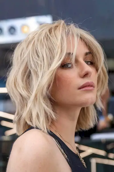 Textured Blonde Bob with Layers for Fine-Haired Women