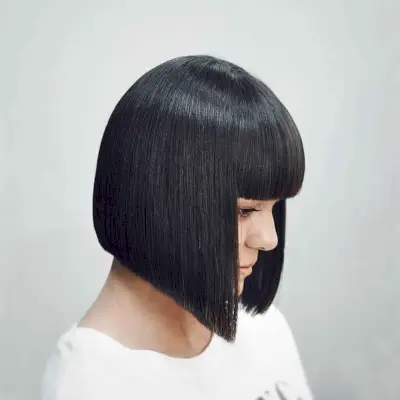 sharp a-line bob with bangs