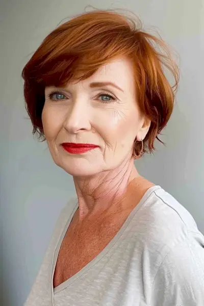 Flirty fringe on a chin-length bob, ideal for older women with fine to medium hair.